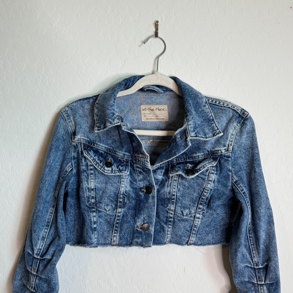 We The Free Ollie Femme Cropped Denim Trucker Jacket Preppy Women's Cropped - Picture 3 of 10